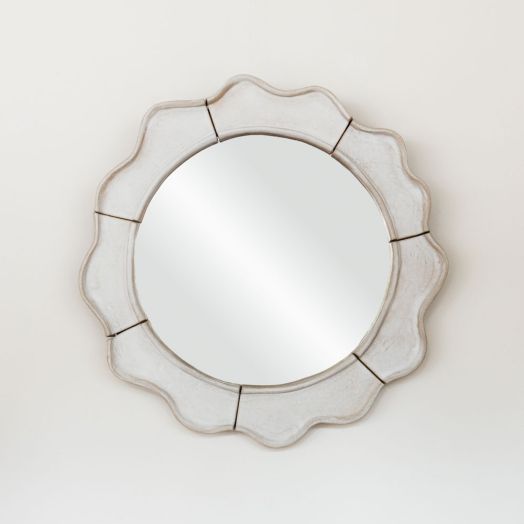 Circular Ceramic Wavy Mirror, White