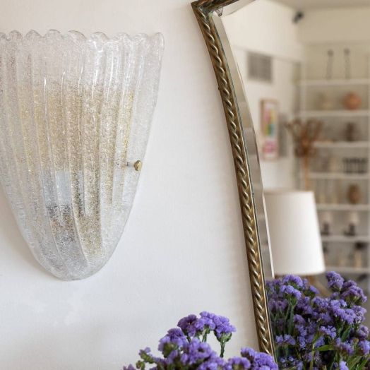 Pair of Large Scalloped Glass Sconces - ON HOLD