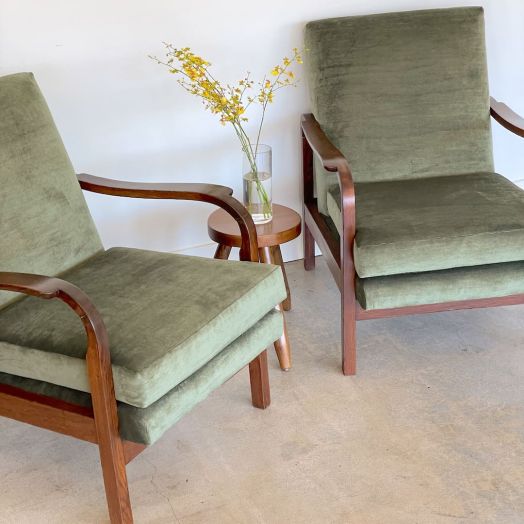 Pair of Italian Velvet and Wood Armchairs