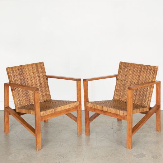 1950s Italian Wood and Woven Armchairs
