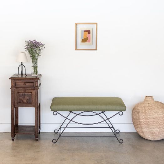 Panoplie Iron Loop Bench, Green Linen