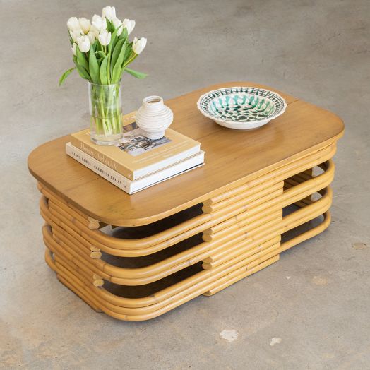 Rectangular Stacked Rattan Coffee Table