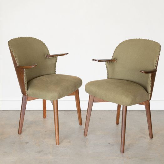 Vintage Wood and Linen Armchair
