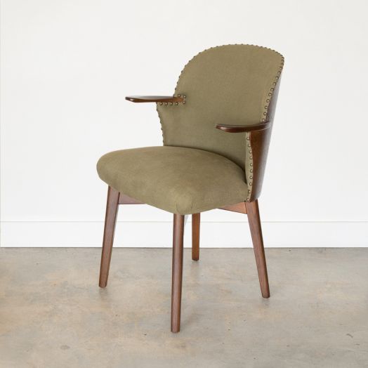 Vintage Wood and Linen Armchair