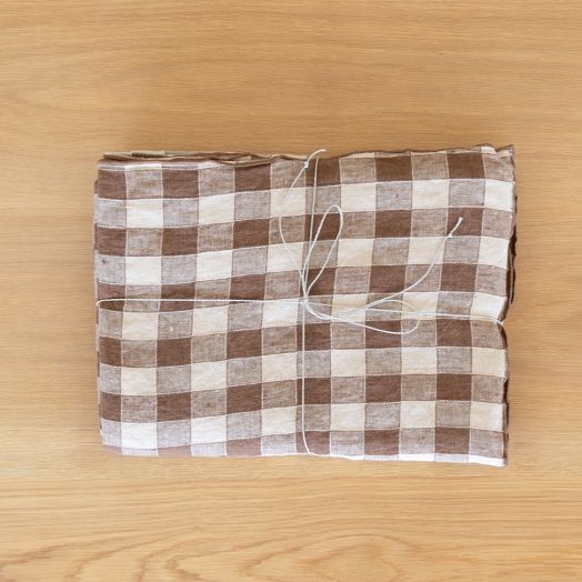 Vintage Gingham Tablecloth, Brown Large