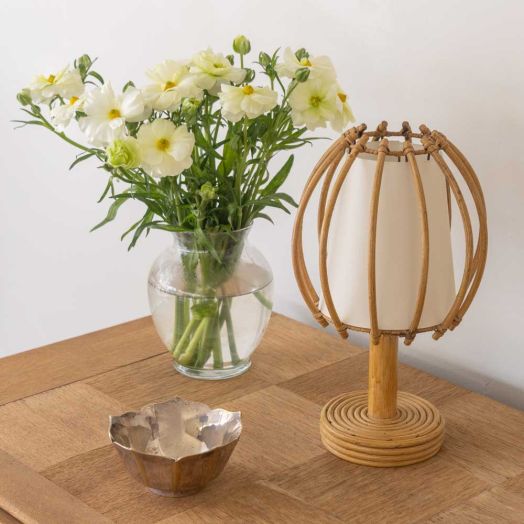French Rattan Orb Table Lamp