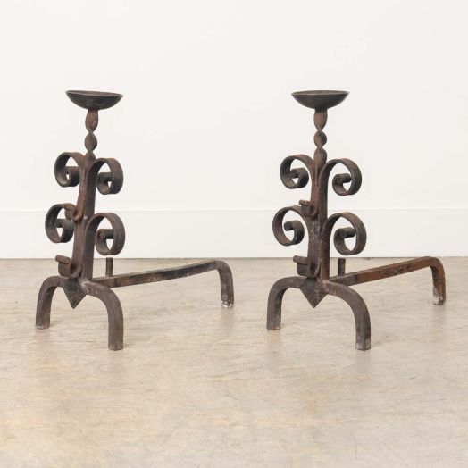 Pair of French Scroll Andirons