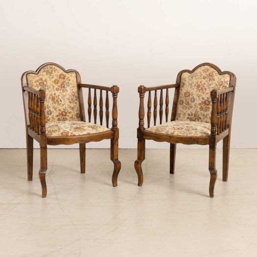Pair of French Carved Wood Armchairs