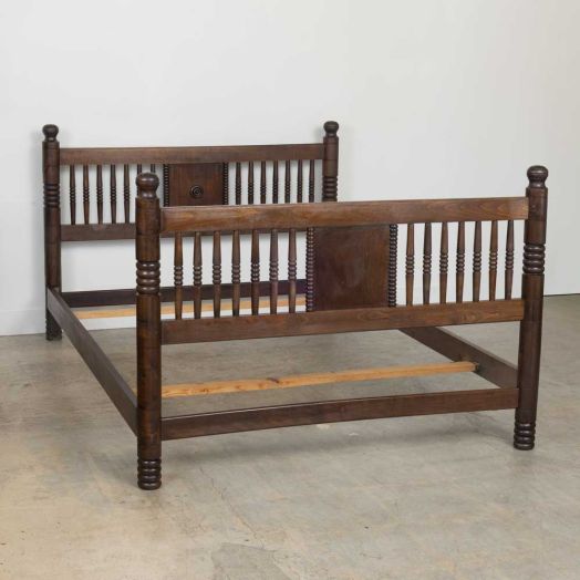 1940s French Carved Wood Double Bed by Charles Dudouyt
