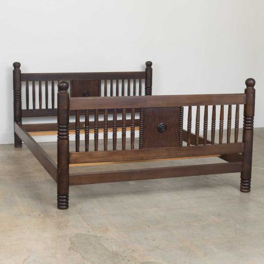 1940s French Carved Wood Double Bed by Charles Dudouyt