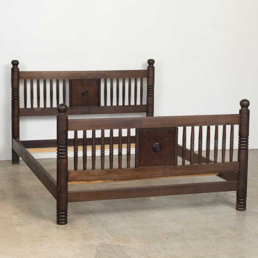1940s French Carved Wood Double Bed by Charles Dudouyt