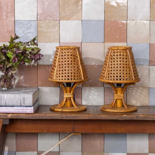 Pair of Italian Cane and Bamboo Table Lamps