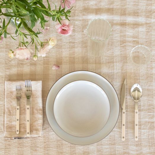 Vintage Gingham Tablecloth, Cream Large