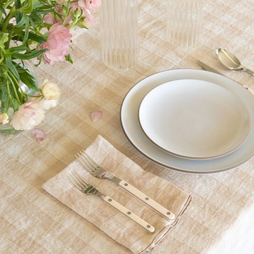 Vintage Gingham Napkin in Cream, Set of Two