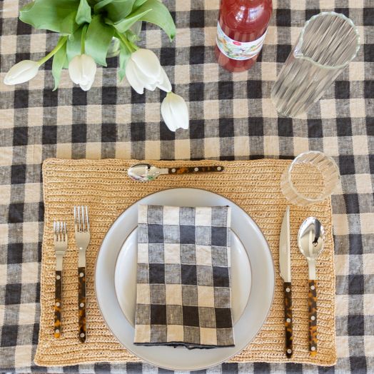 Vintage Gingham Tablecloth, Charcoal