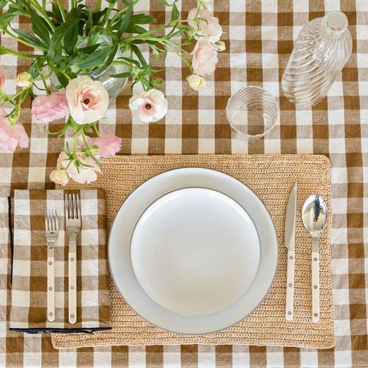 Vintage Vichy Tablecloth, Brown