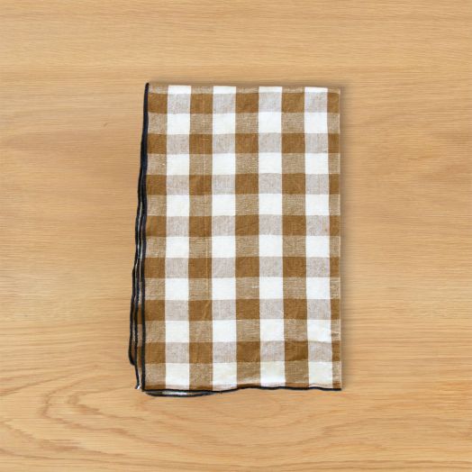 Vintage Vichy Tea Towel, Brown/ Black